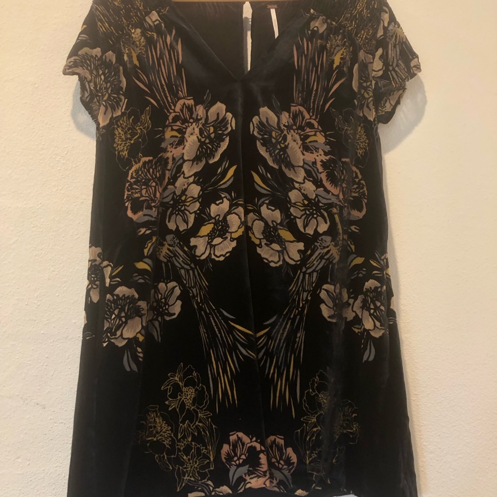 Free People Actin Single Velvet Mini Dress with Cream and Gold Floral Print